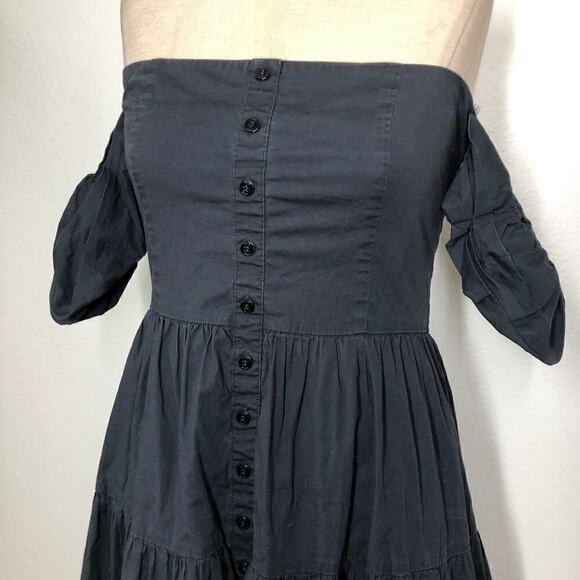 Staud Elio Dress Off The Shoulder Midi Black Cotton Size 10 - Picture 7 of 11